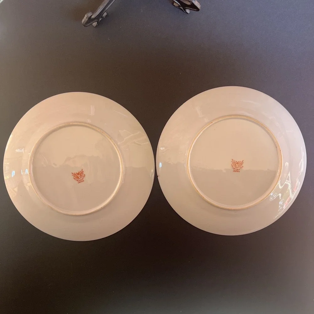 Antique 1920s Moriyama Mori Machi Japan Dessert Plates Raised Gold Gilt Set 2